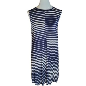 ReneeC. Stretchy Bouncy Navy Blue and White Striped Sleeveless Dress Size Large